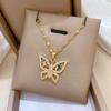 Light Luxury Full Diamond Micro-Inlaid Zircon Heavy Industry Color Butterfly Necklace Copper Electroplated Real Gold Pendant