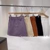 2024 Autumn Women's High-Waisted Corduroy A-Line Mini Skirt with Button, Slit, and Anti-Exposure Design - Korean Style Versatile Bodycon.
