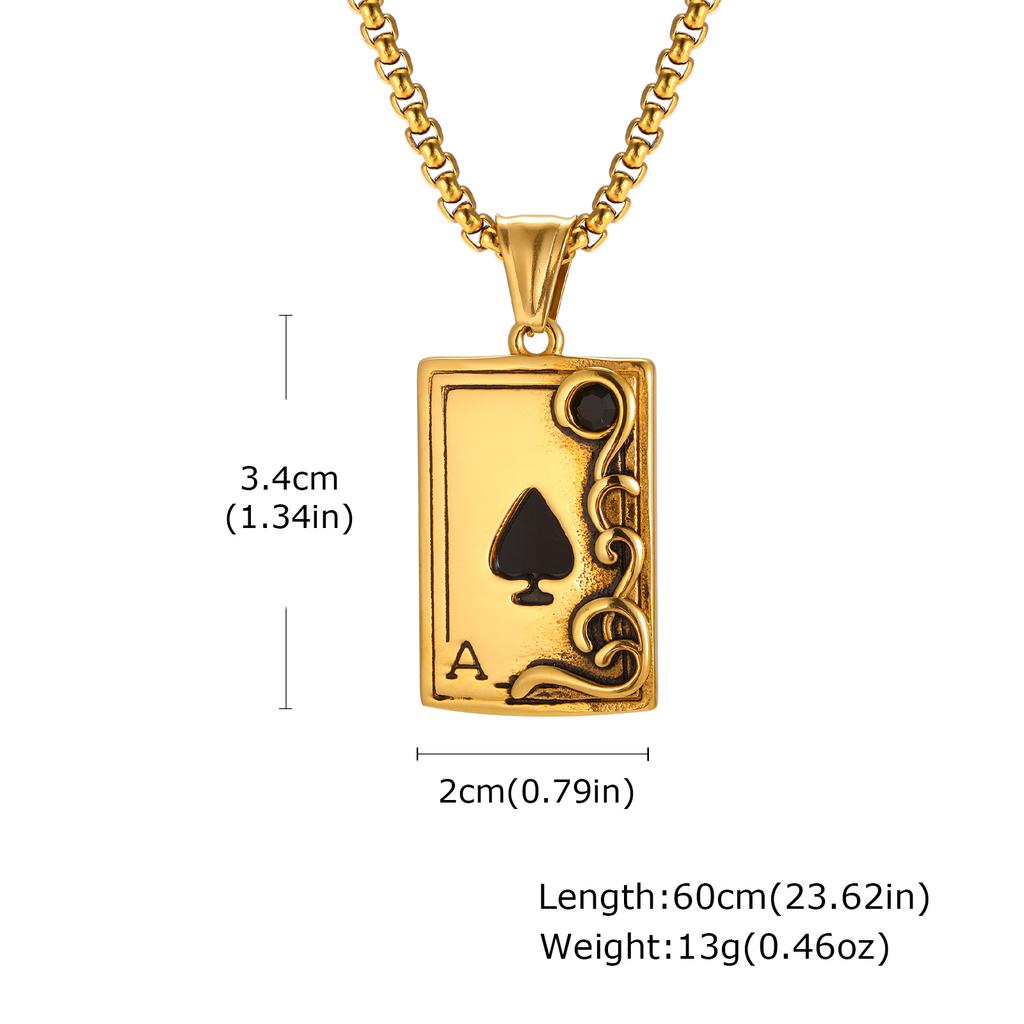 Gothic Playing Card Necklace for Men Boys,Stainless Steel Spade A Pendant Necklace,Vinatage Jewelry Gift