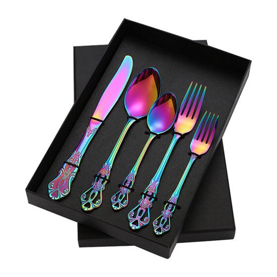 5PCS Tableware Set Stainless Steel Flatware Durable Corrosion Resistant Utensils Elegant Design Cutlery for Dinner Party