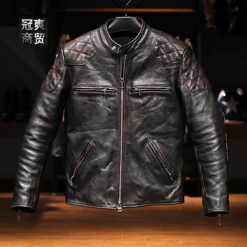 Beckham Beckham tea core cowhide leather jacket men's casual locomotive stand-up collar Ami Kaji leather jacket