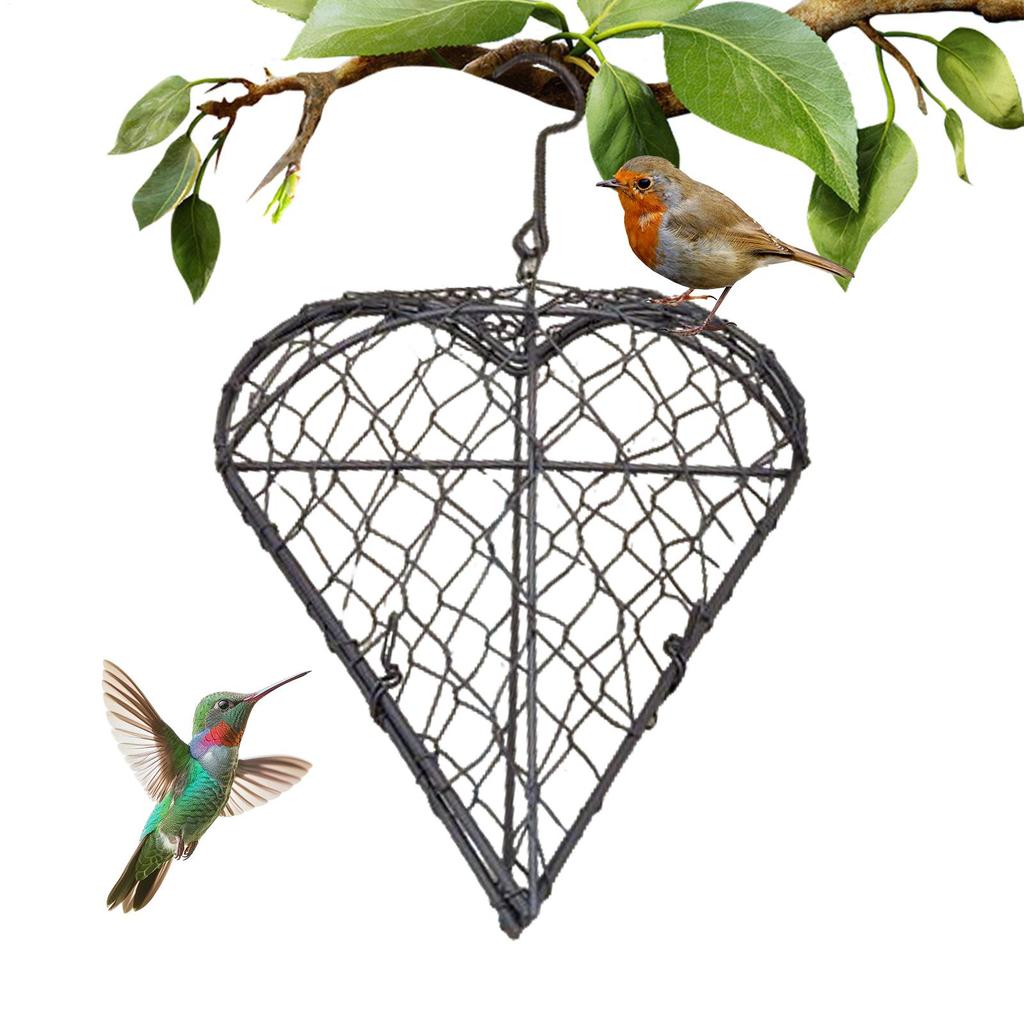 Handmade Iron Heart Shape Birds Nests Material Holder with Hook Holder Hummingbird Nesting Hanger Flower Pots Storage Basket