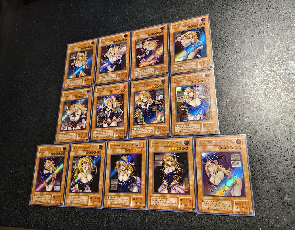 Yu-gi-oh! 13 peças/conjunto Menina Mágica Negra Diy Cartas de Coleção Feitas à Mão Gaze Flash Anime Brinquedo Presente Carrinho 59x86mm