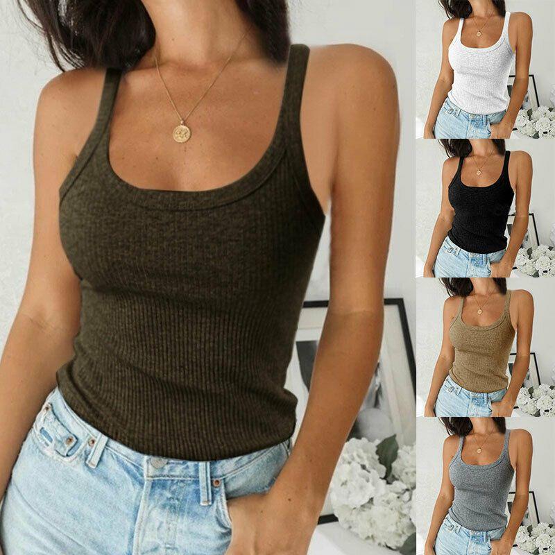 Women Ribbed Tank Top Sleeveless Cami Vest Premium Comfort Basic Blouse Casual Wear