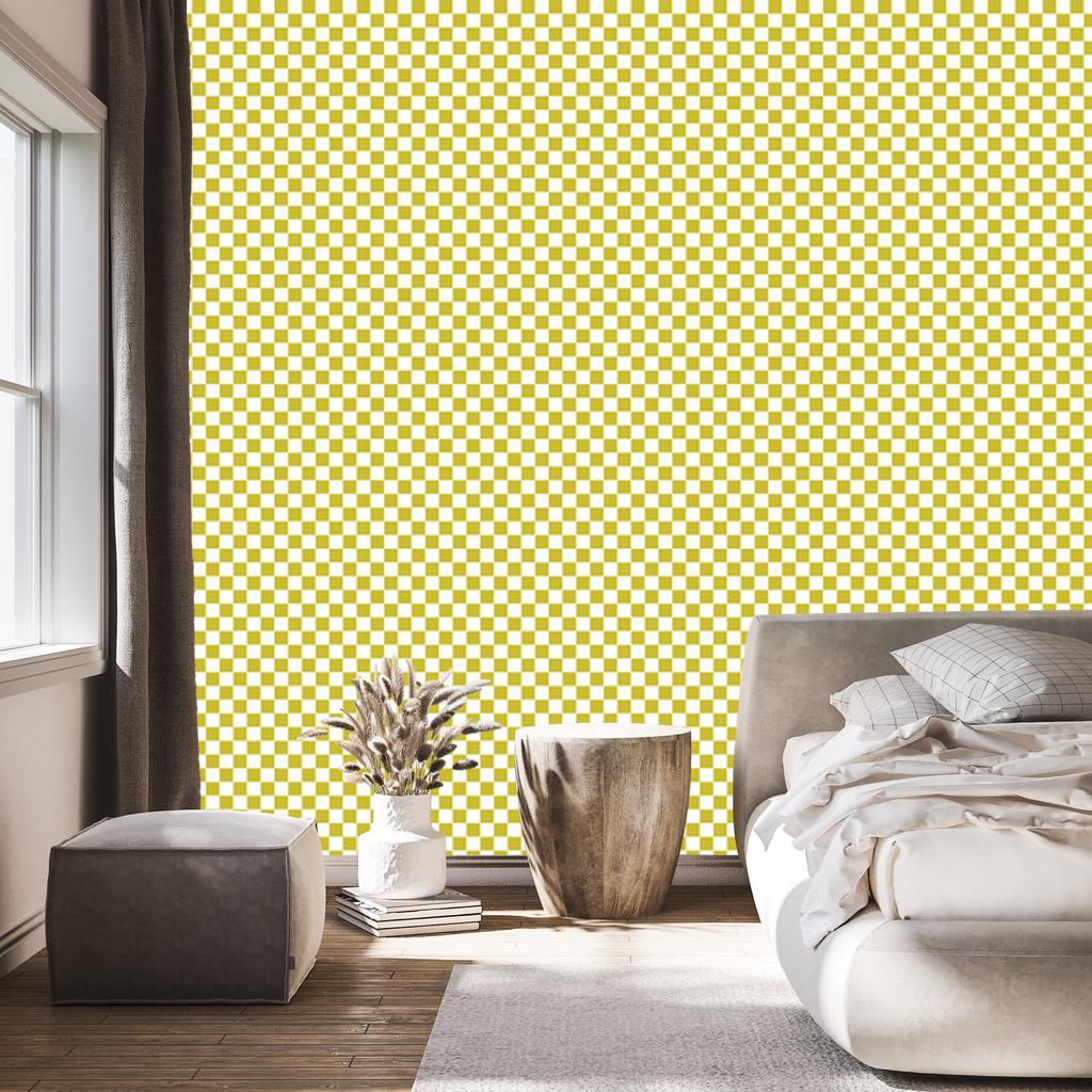 Checkerboard Yellow Wallpaper for Living Room and Bedroom 50x1000