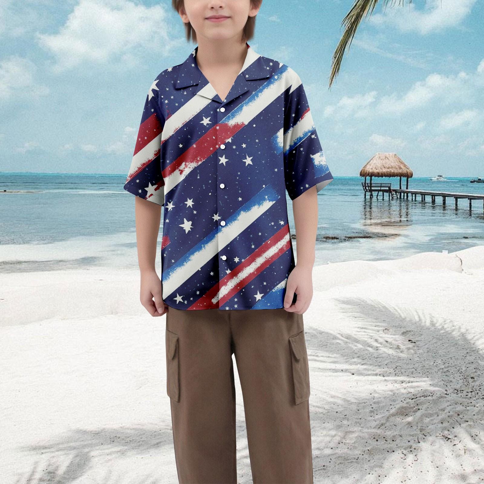 

Хлопчача повсякденна сорочка вільного крою з короткими рукавами та модною принтованою сорочкою-топом 140