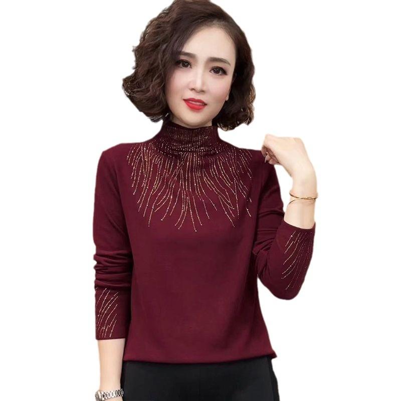 Autumn and Winter New Fashion Semi-turtleneck Solid Color Bottoming Shirt Large Size Belly Cover Age-reducing Shirt