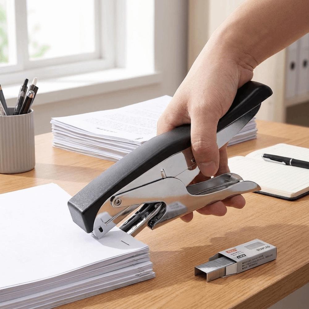 Lever-Operated Metal Handheld Stapler Ergonomic Heavy Duty Hand Stapler with Staples Labor-Saving Large Capacity Hand Stapler