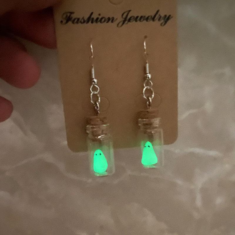 Halloween Glow In the Dark Ghost Drifting Bottle Acrylic Earrrings for Women Spooky Pendant Earring Necklace Party Jewelry Gifts