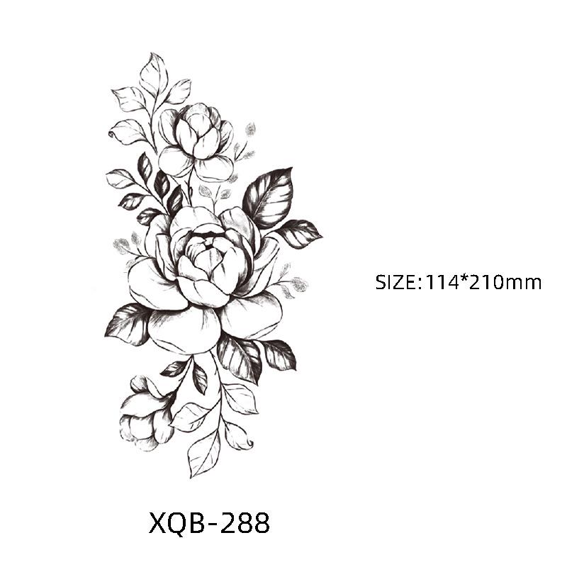 Waterproof Black & White Sketch Flower Half Sleeve Tattoo Stickers