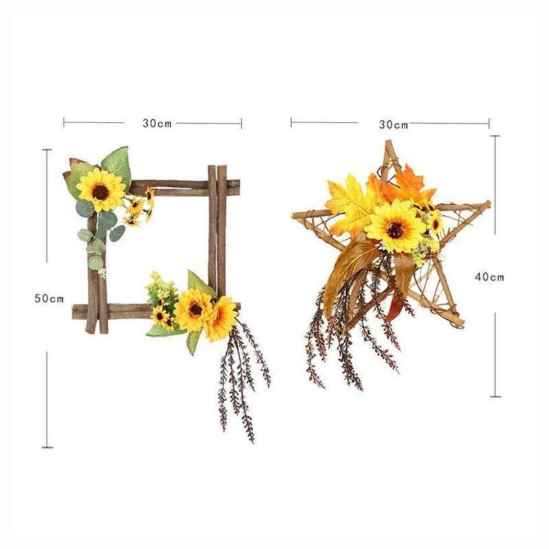 Wooden Artificial Fake Sunflower Pendant Square Five-star Garland Sun Flower Wall Decoration Artific