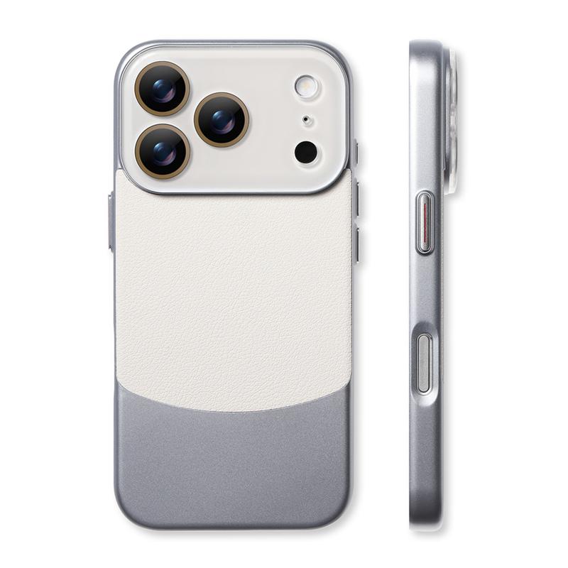 INS Electroplating Splicing PC+PU Leather Shockproof Case For iPhone 17Pro 16Pro 17 17Pro Max Camera Lens Protector Hard Cover