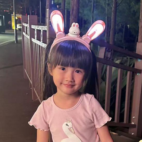 Bunny Ear Headband with Color-Changing Lights Rechargeable Movable Swinging Ears Hairband for Fun