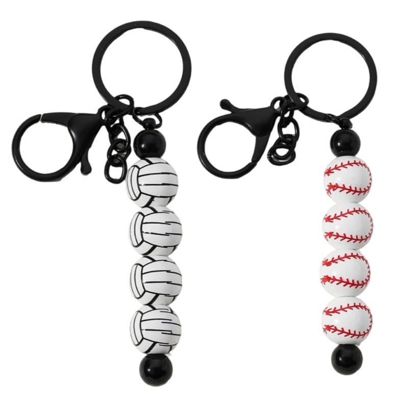 Baseball Volleyball Beaded Keychain Sport Themed Keychain Key Holder Keyring Accessory for Bag Charm Keychain Decoration