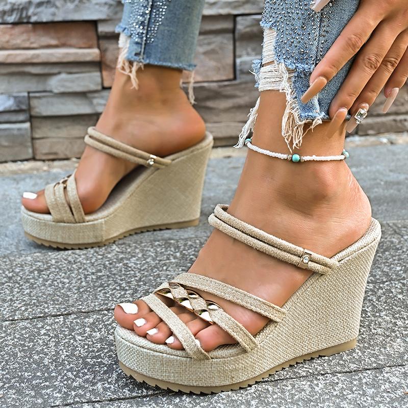 Fashion Women's Platform Wedge Heel Sandals Summer Comfort Non Slip Thick Sole Slippers Woman Casual Slip On High Heeled Sandalias Mujer
