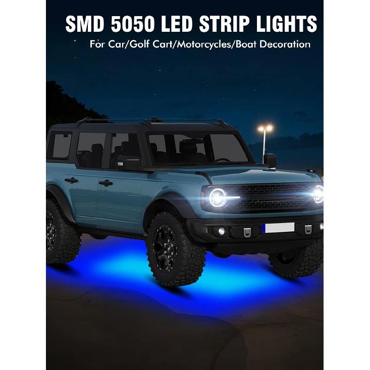8 Pcs Car Led Light Strip IP67 Waterproof 11" Flexible Led Lights Underglow 12V for Car Motorcycle Boat Golf Cart Interior Exterior Decoration - Blue