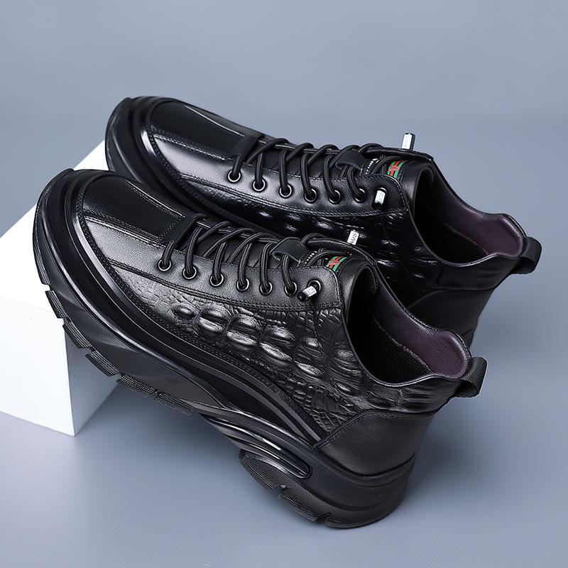 Hochwertige Markenschuhe mit dicker Sohle, abriebfest, Herren-Wanderschuhe, Krokodilmuster-Leder, Freizeitschuhe, Herren-Oxfordschuhe