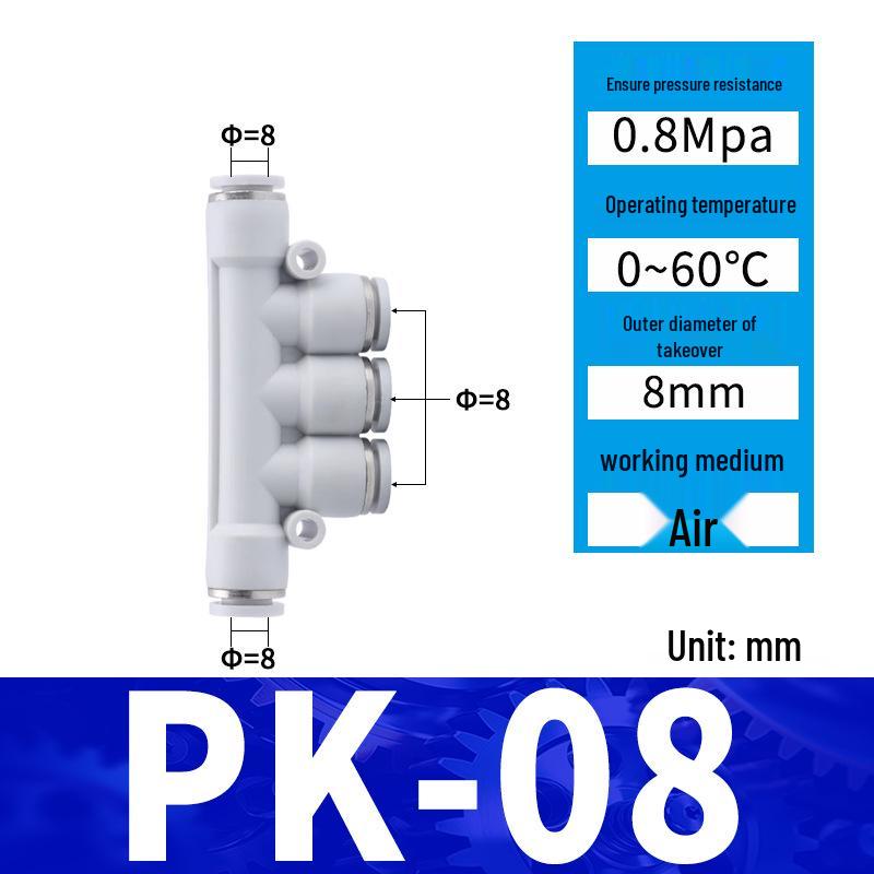 Pneumatic Nylon Air Hose Quick Connect Fittings: PU Straight, PY 5-Way, Cross 4-Way, PZA 3-Way, PE Connector with White/Blue Cap