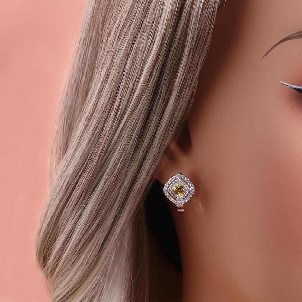 925 sterling silver clasp earrings cushion 4.0mm natural yellow sapphire Classic design fine jewelry for women's valentines gift