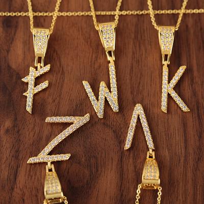 Gold Plated Crystal Initial Letter Necklace Personalized Dainty Name Pendant Jewelry