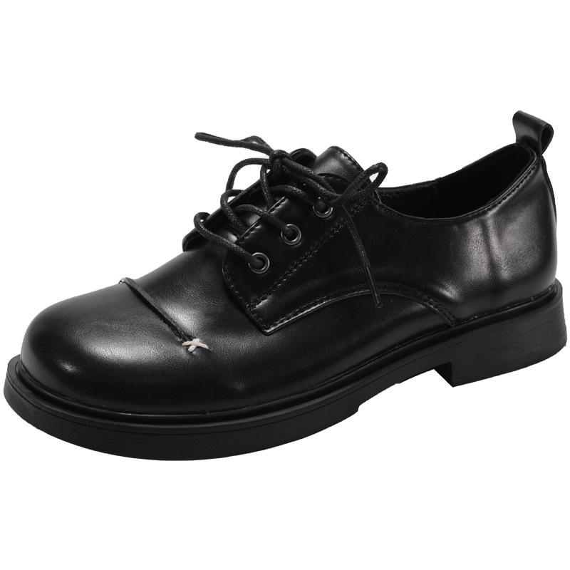 Black British Style Low Thick Heel Small Leather Shoes Women's 2025 New Autumn Versatile Skirt Soft Sole Retro Single Shoes