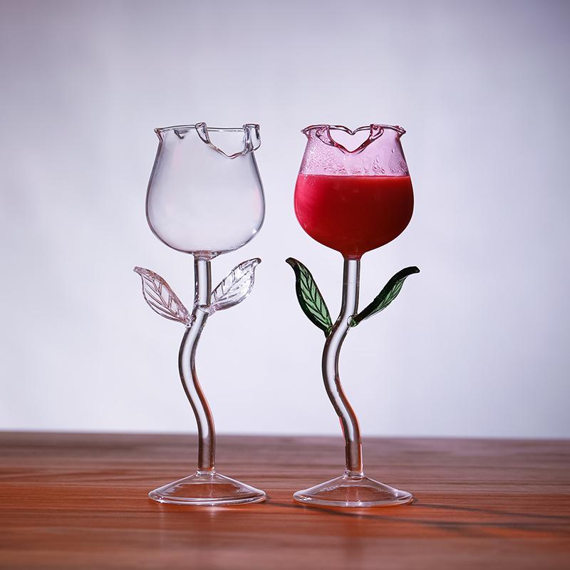 Bicchiere da champagne a forma di rosa, bicchiere da vino rosso, bicchiere da cocktail da bar, bicchiere da coppa per San Valentino e matrimonio