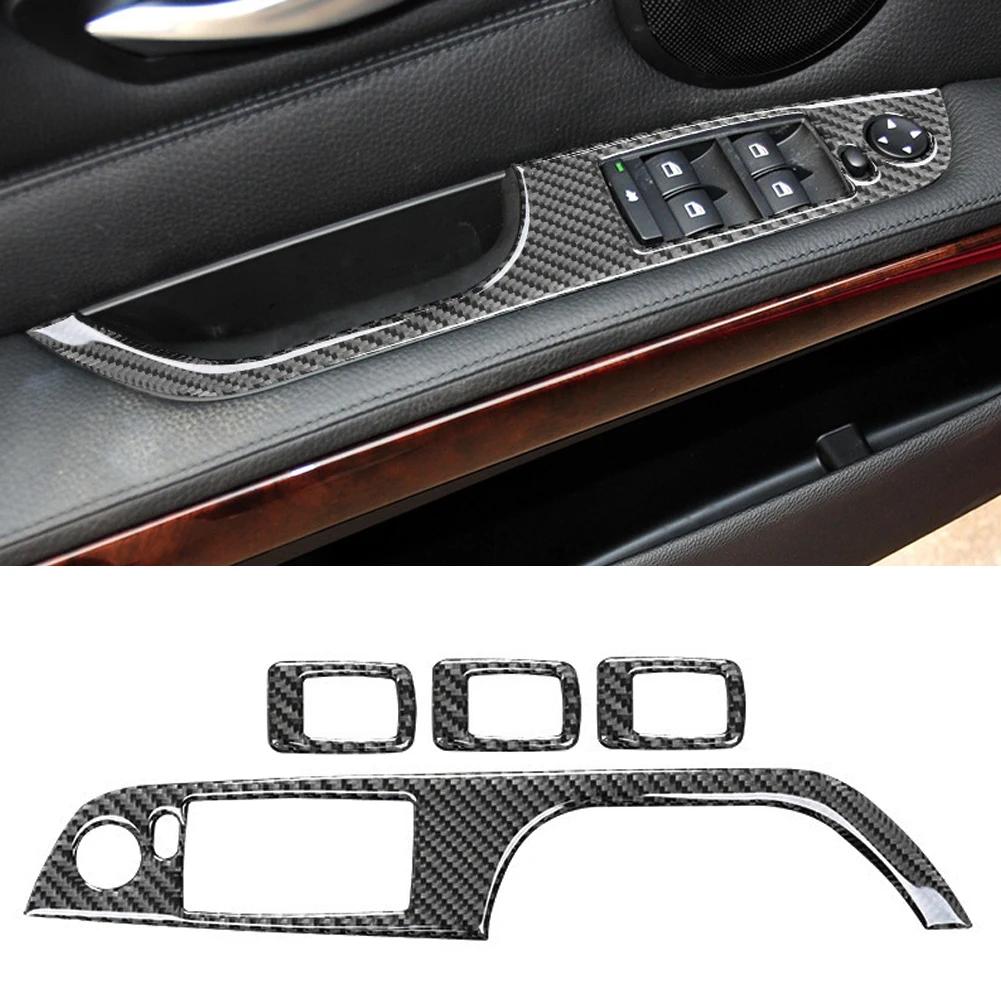 4PCS Car Window Switch Lift Panel Button Frame Cover Trim Decorative Stickers Interior Accessories For BMW E90 3 Series 2005-12
