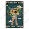 Vintage Garden Metal Tin Sign Plaque Pc  CatDogSunflowersGirl Design Ideal Wall Decor for Flower ShopManorLiving Room