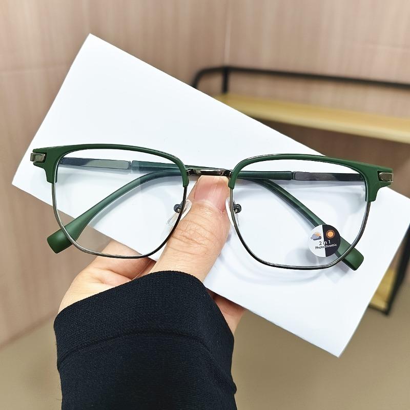 Retro Y2K Square Pochromic Eyeglasses Copper Alloy Frame Business Fashion Glasses for Men and Women