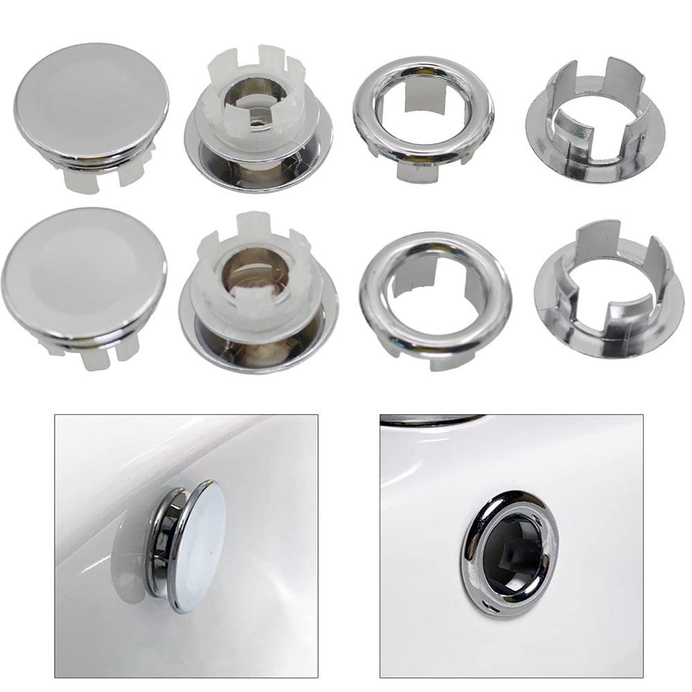 Bathroom Kit Sink Spare Parts Cover Overflow Ring Round ABS Plastic Basin Chrom Silver 8pc Improvement Decorative