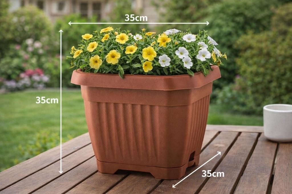 Doniczka Z Podstawką 35x35 Cm Terakota Plastikowa Na Taras Balkon 1 Szt. Octagon