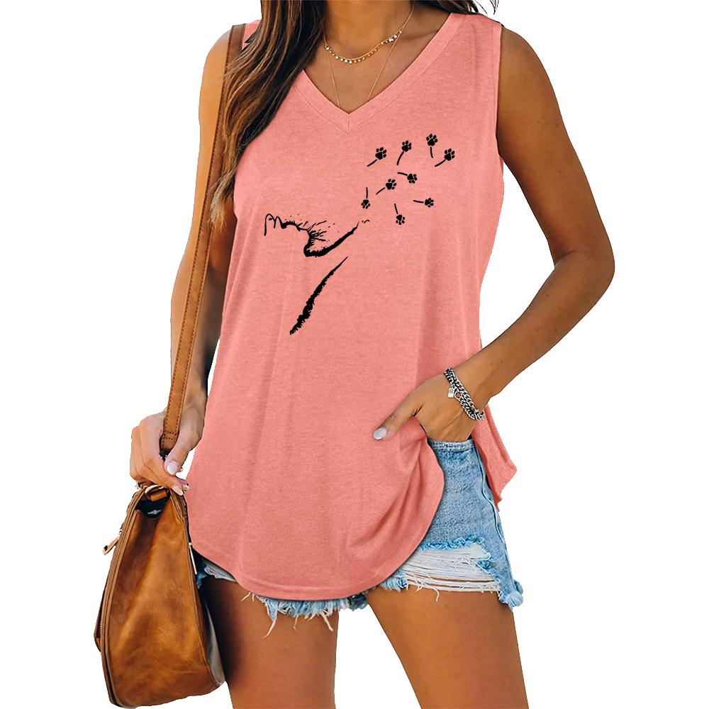 Summer Fashion Printed Tank Top Women Casual V Neck Sleeveless Shirt