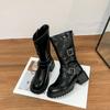 2025 winter new long tube but knee thick-soled knight boots Internet celebrity belt buckle cool women's boots retro Korean version boots