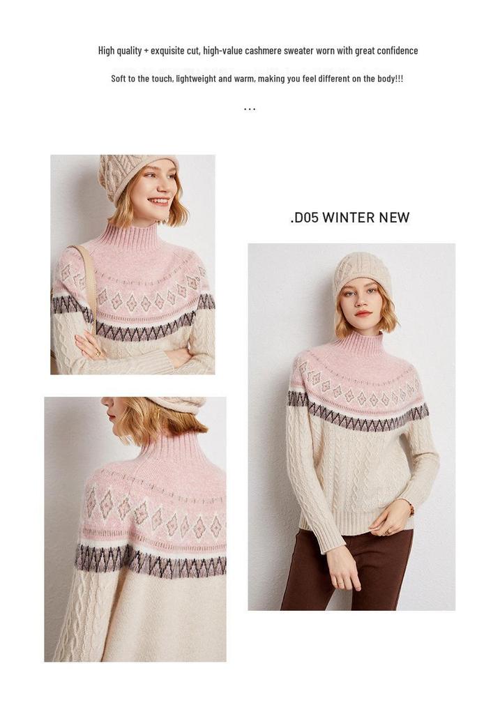 Women's Retro Ethnic Jacquard Cashmere Sweater - Autumn/Winter 2025 Pullover
