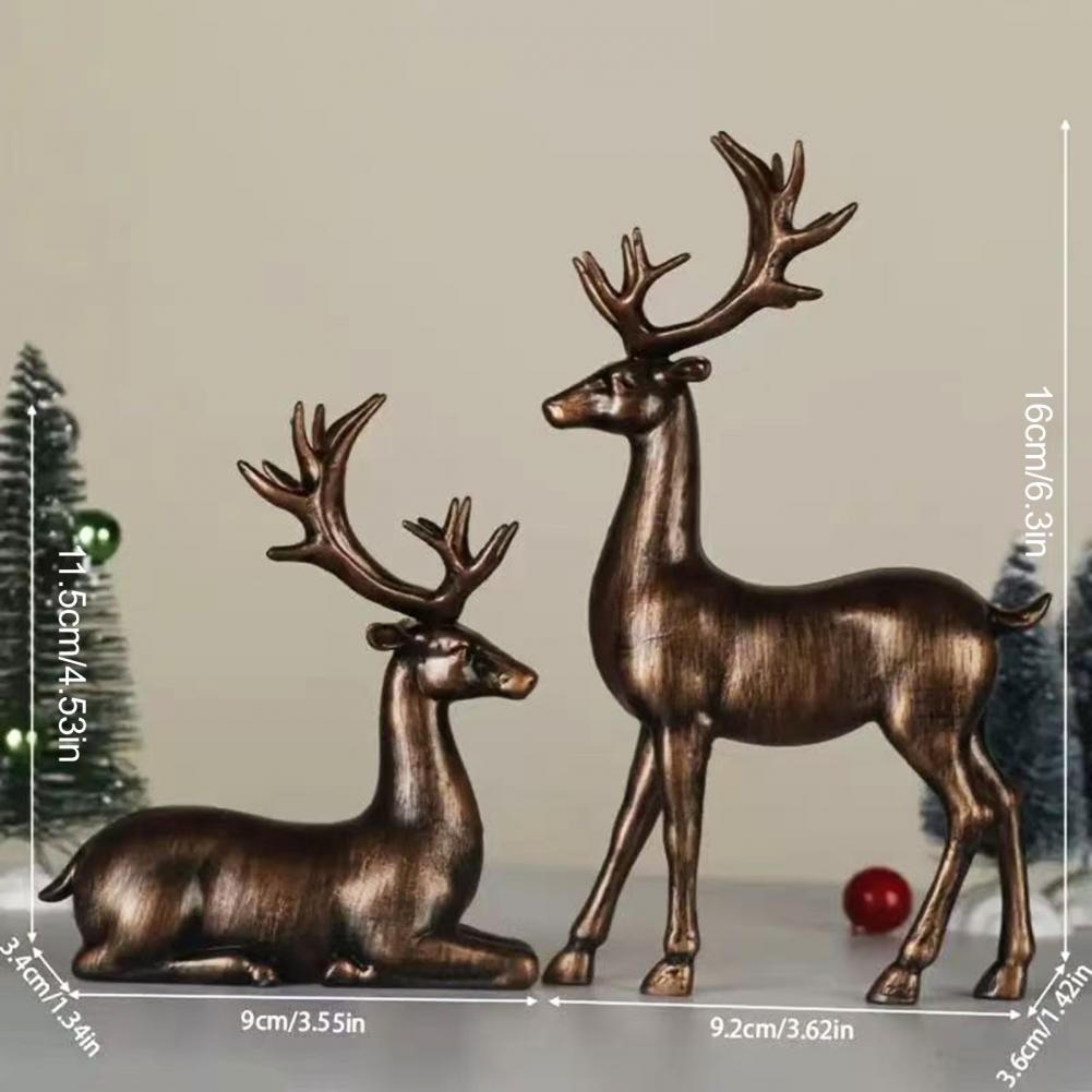 1 Pair Christmas Electroplating Golden Reindeer Statue Standing Sitting Elk Figurine Deer Sculpture Home Office Desktop Ornament