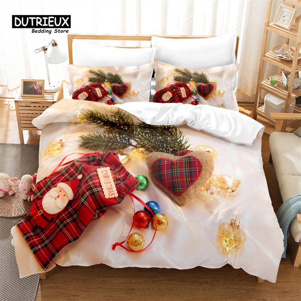 Fireplace Christmas Bedding Set, 3Pcs Duvet Cover Set, Soft Comfortable Breathable Duvet Cover, For Bedroom Guest Room Decor