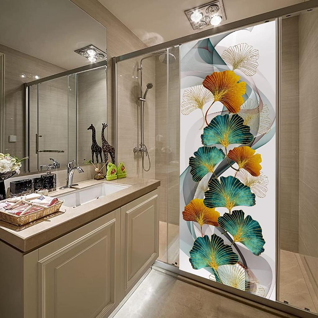 3D Colorful Ginkgo Biloba Door Sticker Wall Mural Living Room Bedroom Door Wallpaper Wall Stickers Self Adhesive Waterproof Decor