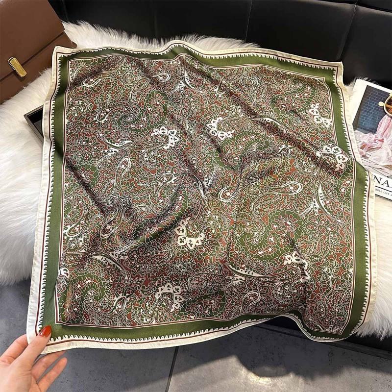 70x70cm Lightweight Silk-Look Square Scarf Women French Chic Hair Band Office Accessory Viscose 96%