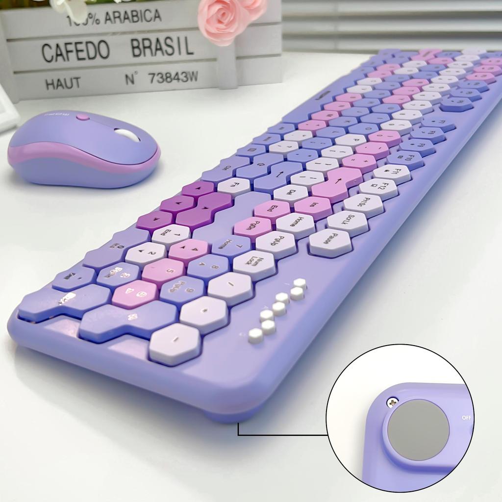 Ergonomická 2.4G Bezdrátová Tichá Klávesnice Myš Combo 105 Kláves Voštinové Krytky Kláves Bezdrátová Sada Klávesnice a Myši pro Stolní Počítač/Laptop