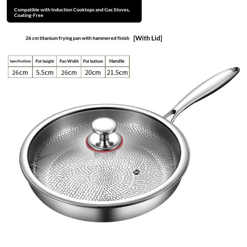 26/28/30Cm Titanium Uncoated Frying Pan, Fish‑Scale Hammer Pattern Healthy Cookware For Home Kitchen Cooking