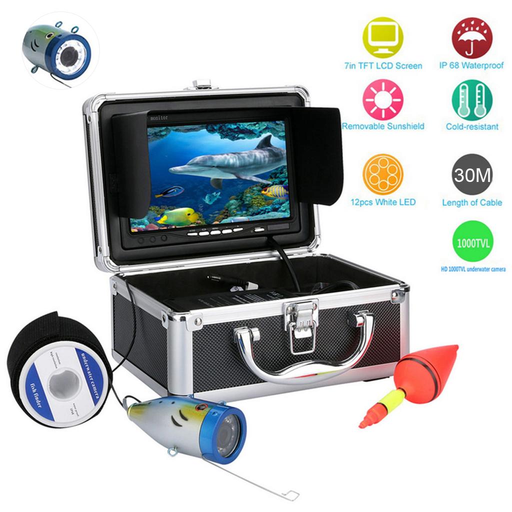 7in Underwater Fishing Camera 1000TVL 30 LEDs IP68 Waterproof Color Monitor 100‑240V