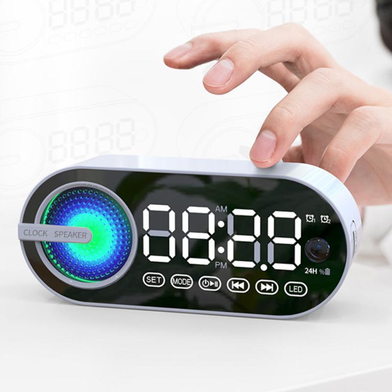 Digital Vekkerklokke Bluetooth 5.0 Høyttaler LED-skjerm Speil Bordvekkerklokke Med FM-radio Støtte TF-kortavspilling Håndfri samtale