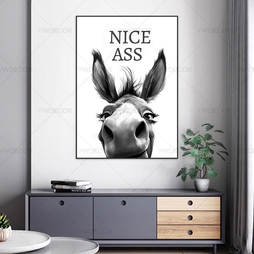 Abstract Funny Animals Donkey Poster Print Painting  Nice Ass Quote Canvas Wall Art Pictures for Home Bathroom Decor