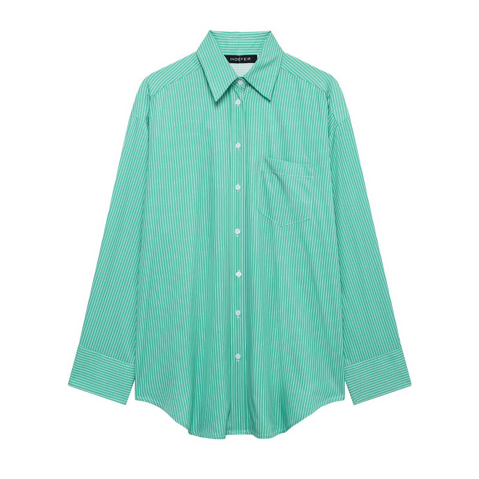 

2025 Весенний женский европейско-американский комплект из полосатой свободной рубашки и повседневных длинных брюк M