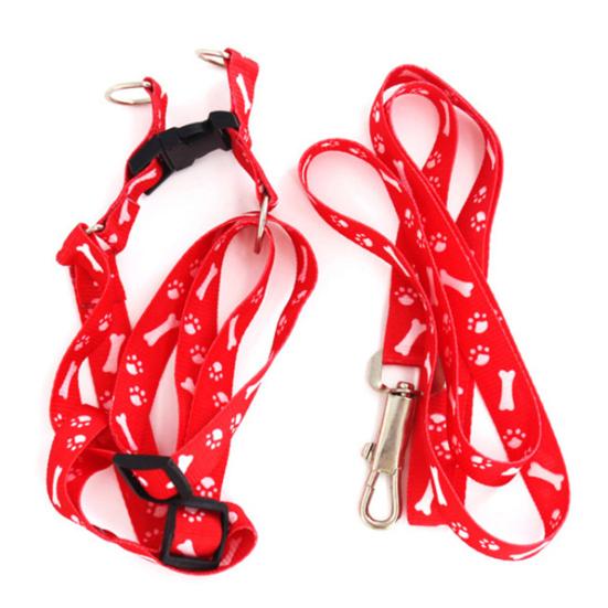 Dog Cat Harness Collar Leash Fashion Bones Paws Print Safety Traction Rope