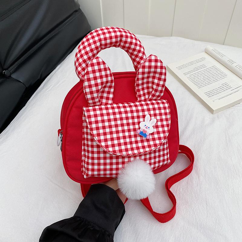 Modische Kawaii Mädchen Nylon Mini Rucksack Leicht Karomuster Cartoon Hase Damen Umhängetasche Handtasche