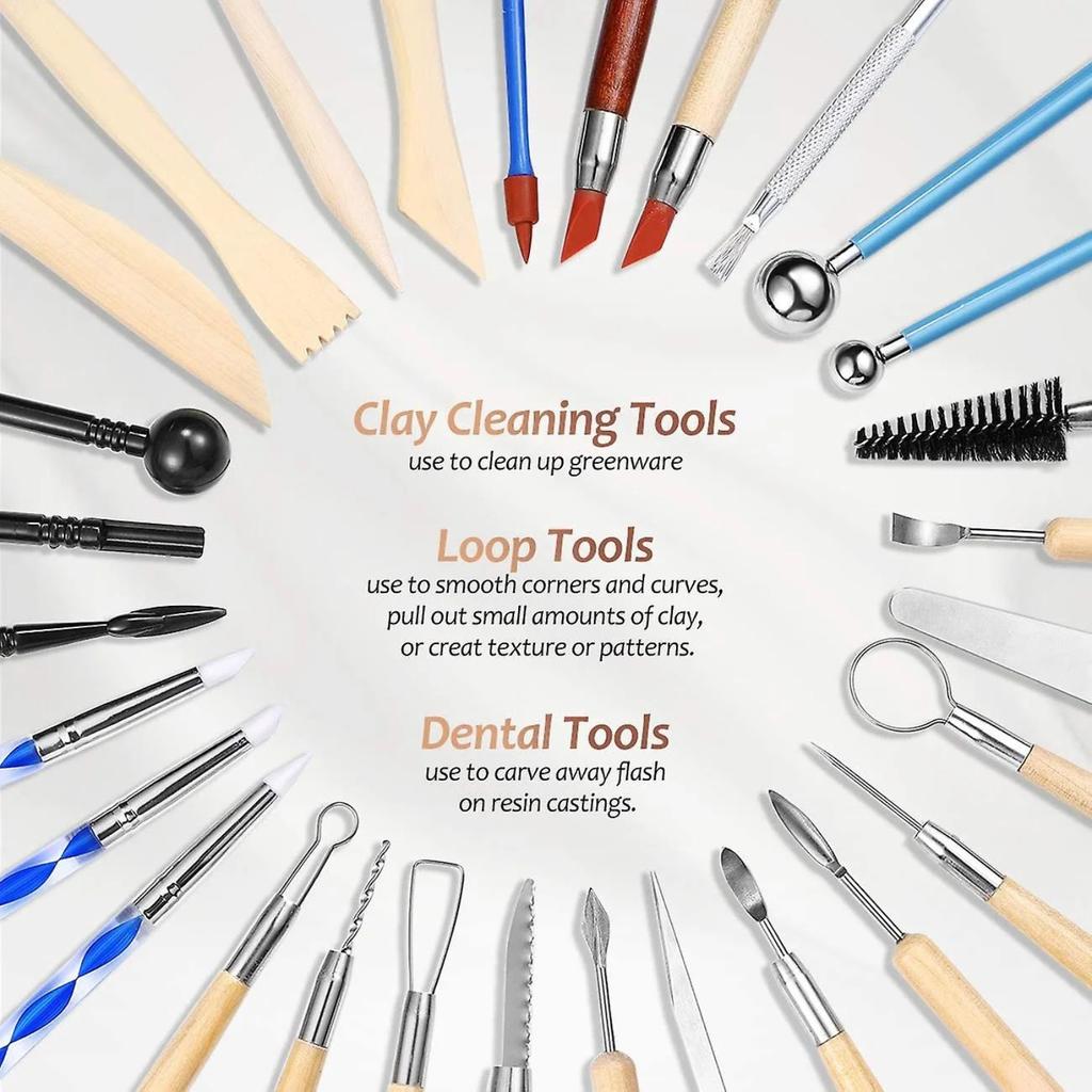 Set de 43 de Unelte pentru Sculptat Lut de Ceramică, cu Față Dublă, cu Geantă de Transport pentru Începători, Profesioniști, Studenți, Olar