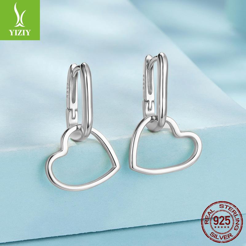 Hollow Love Pendant U-Shaped Earrings, Fashionable Wear S925 Sterling Silver Combination Earrings Earrings