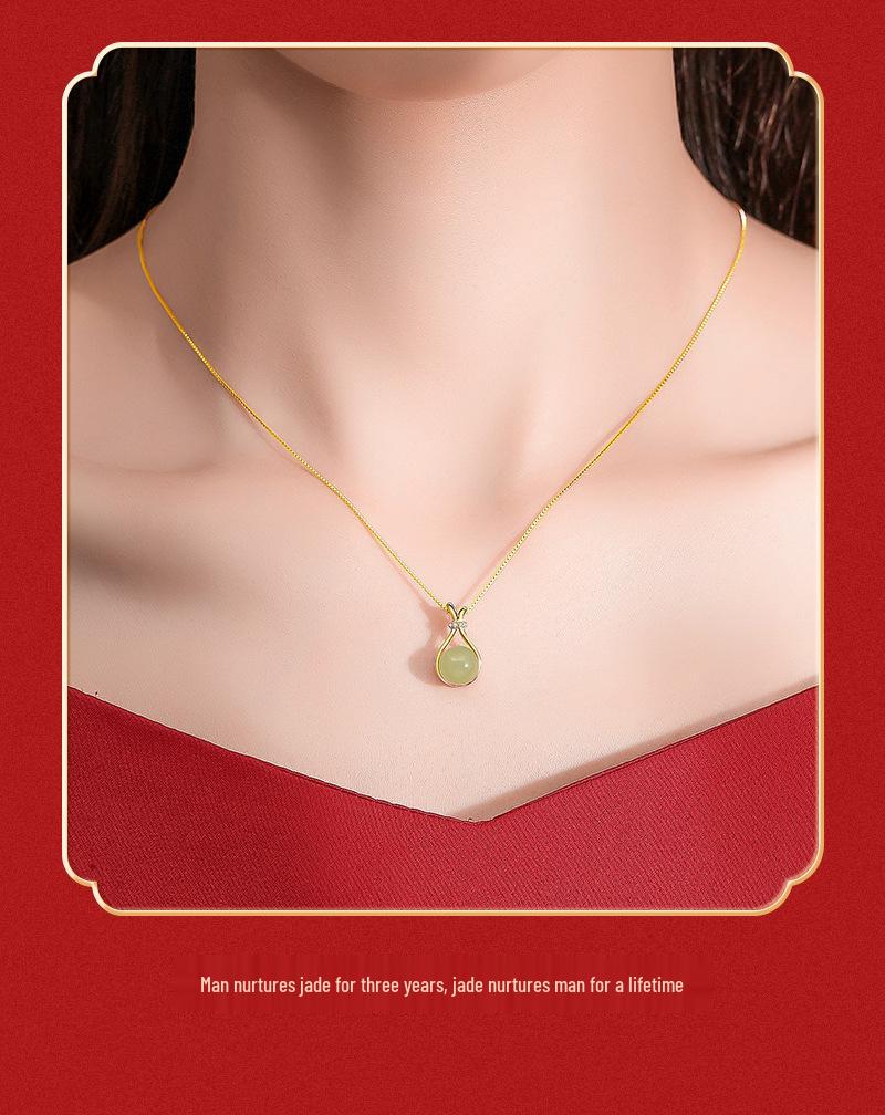 Tichia Real S925 Sterling Silver Hetian Jade Lucky Bag Necklace - Elegant Women's Clavicle Chain