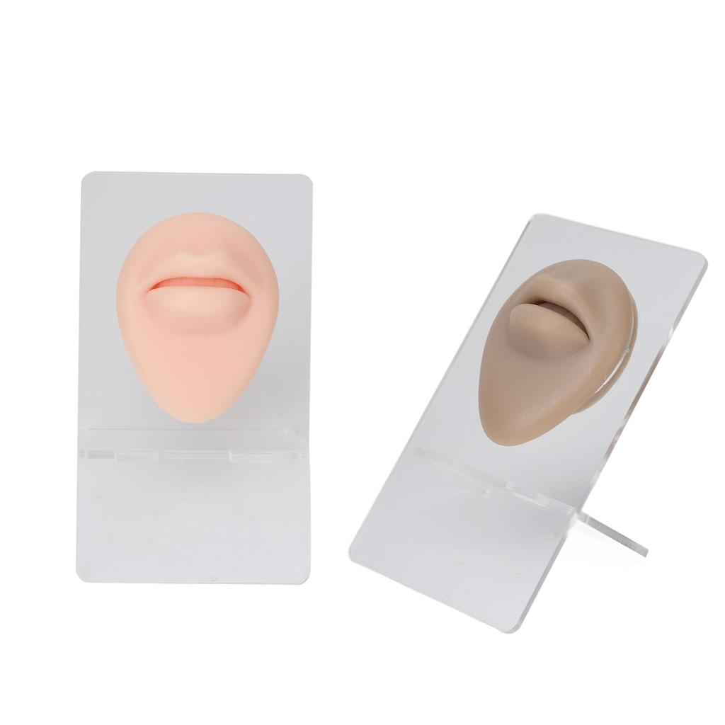 2Pcs Silicone Lip Model With Display Stand Simulated 3D Thickened Lip Piercing Practice Model
